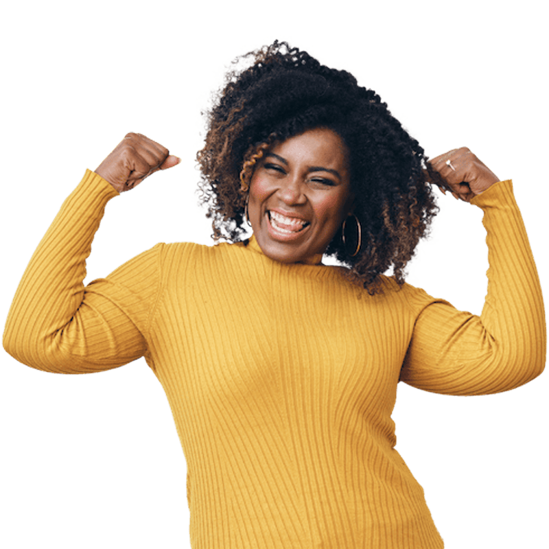 Woman smiling flexing her muscles