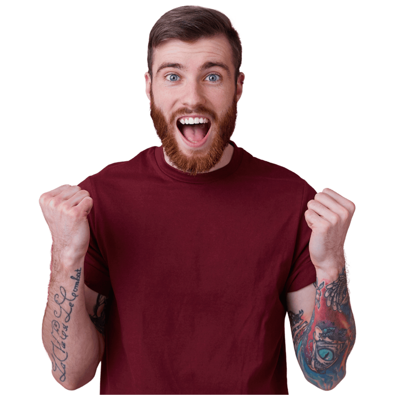 Excited bank customer