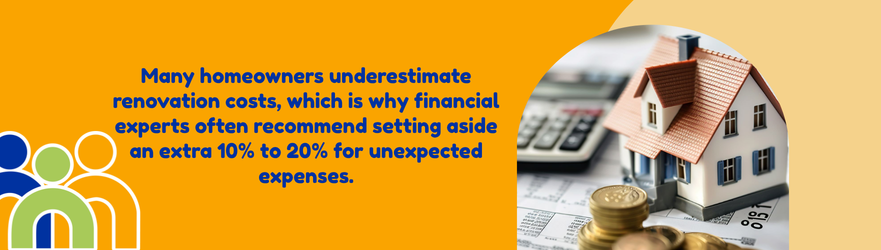 Many homeowners underestimate renovation costs, which is why financial experts often recommend setting aside an extra 10% to 20% for unexpected expenses.