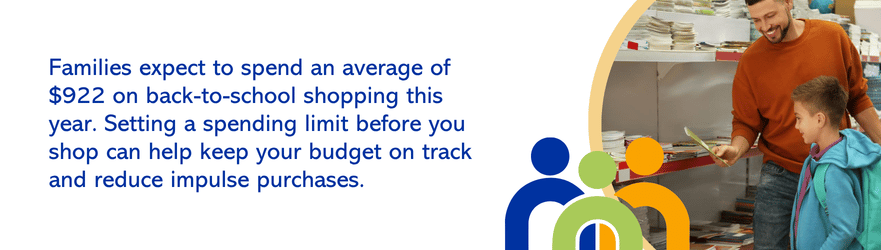 Families expect to spend an average of $922 on back-to-school shopping this year. Setting a spending limit before you shop can help keep your budget on track and reduce impulse purchases.